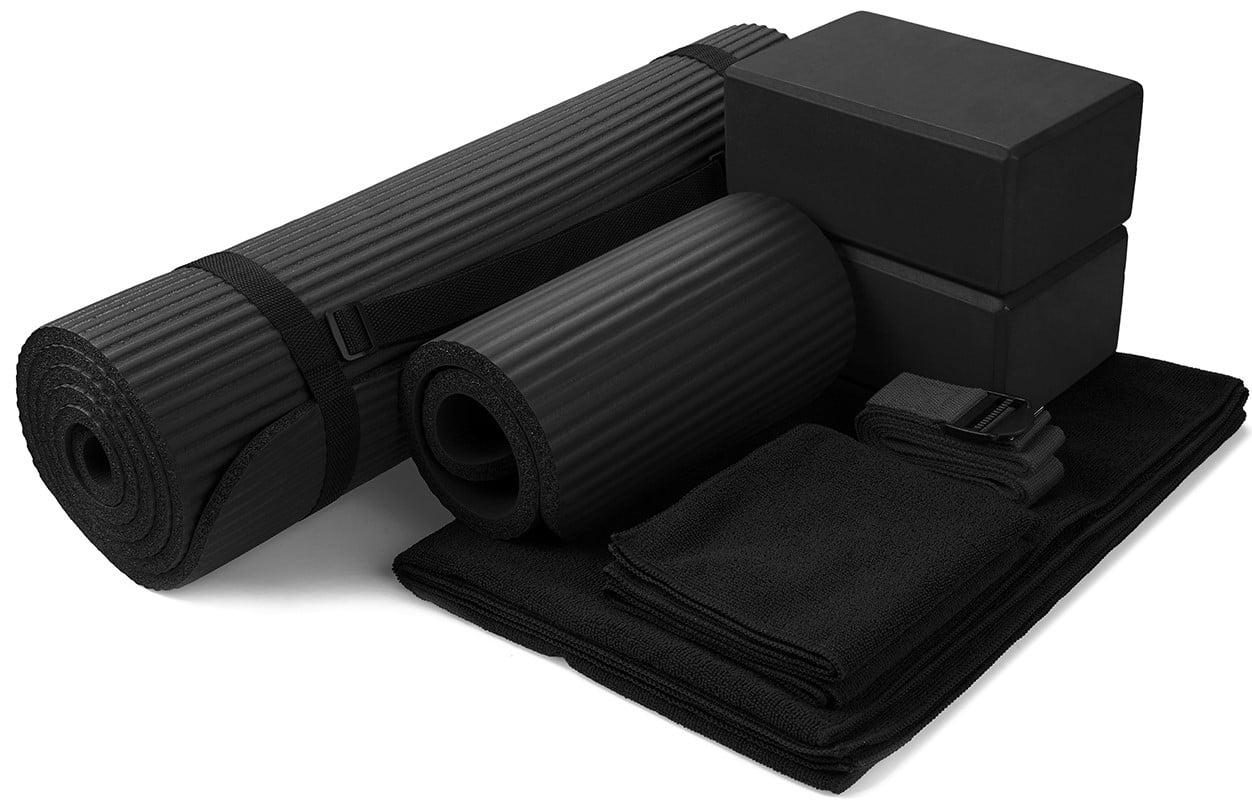 BalanceFrom 7-Piece Set - Include 1/2" Thick Yoga Mat with Carrying Strap, 2 Yoga Blocks, Yoga Mat Towel, Yoga Hand Towel, Yoga Strap and Yoga Knee Pad