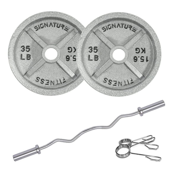 BalanceFrom 70LB Olympic Curl Barbell Set,Includes 4FT Curl Bar & 2-Inch Cast Iron Weight Plates, Dumbbell Clips,Strength Training Set, for Home Gym, Multiple Packages
