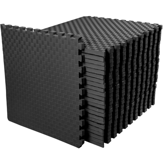 BalanceFrom 18-Pack 24”x24” Interlocking Foam Puzzle Exercise Mat, 1” Thick, Black