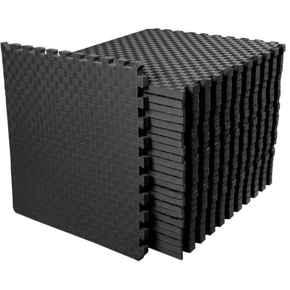BalanceFrom 18-Pack 24”x24” Interlocking Foam Puzzle Exercise Mat, 1” Thick, Black