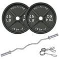 thumbnail image 1 of BalanceFrom 90LB Olympic Curl Barbell Set，Includes 4FT Curl Bar & 2-Inch Cast Iron Weight Plates, Dumbbell Clips，Strength Training Set, for Home Gym, Multiple Packages, 1 of 6