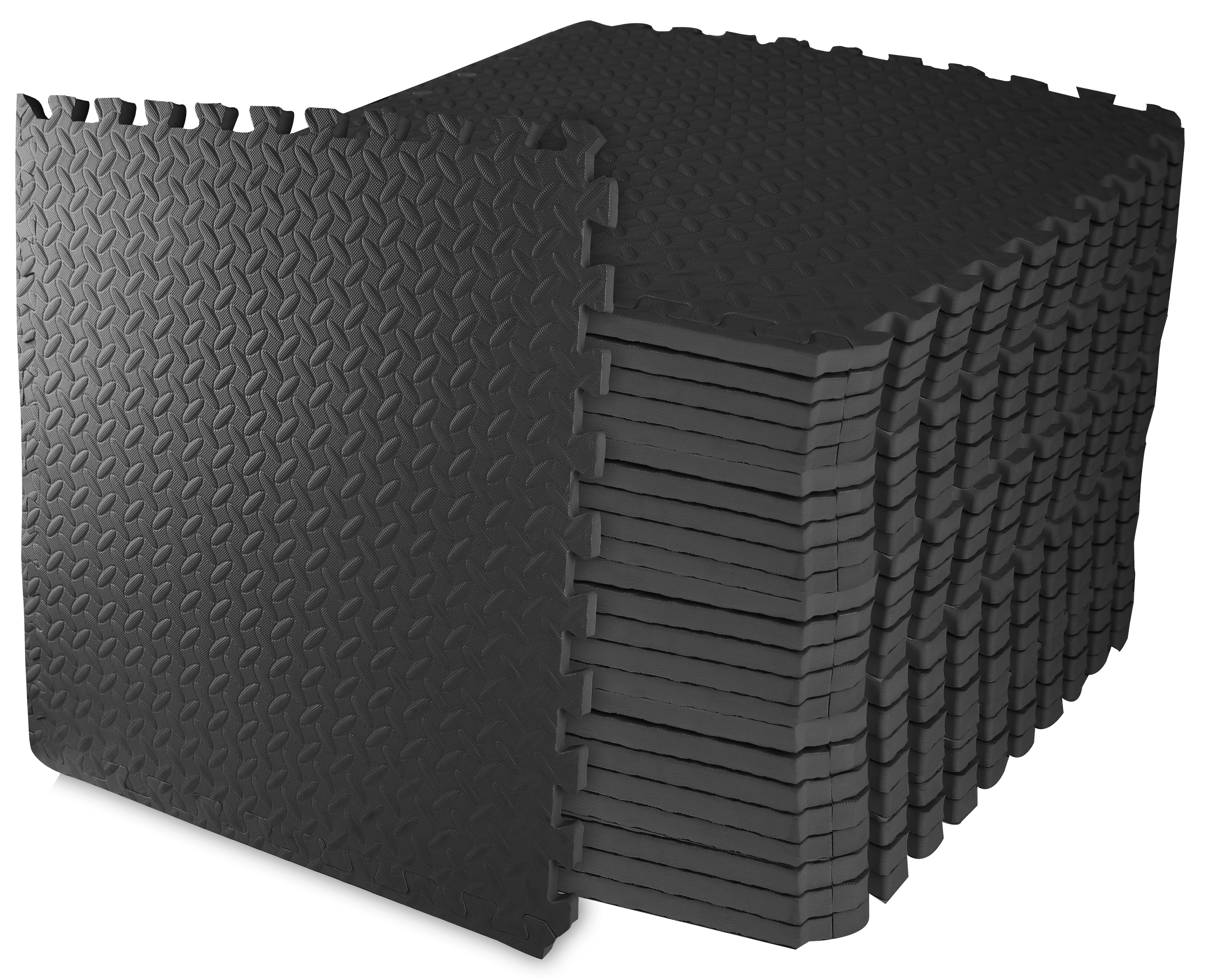 Black 96 Sq Ft EVA Foam Interlocking Exercise Mat Tiles