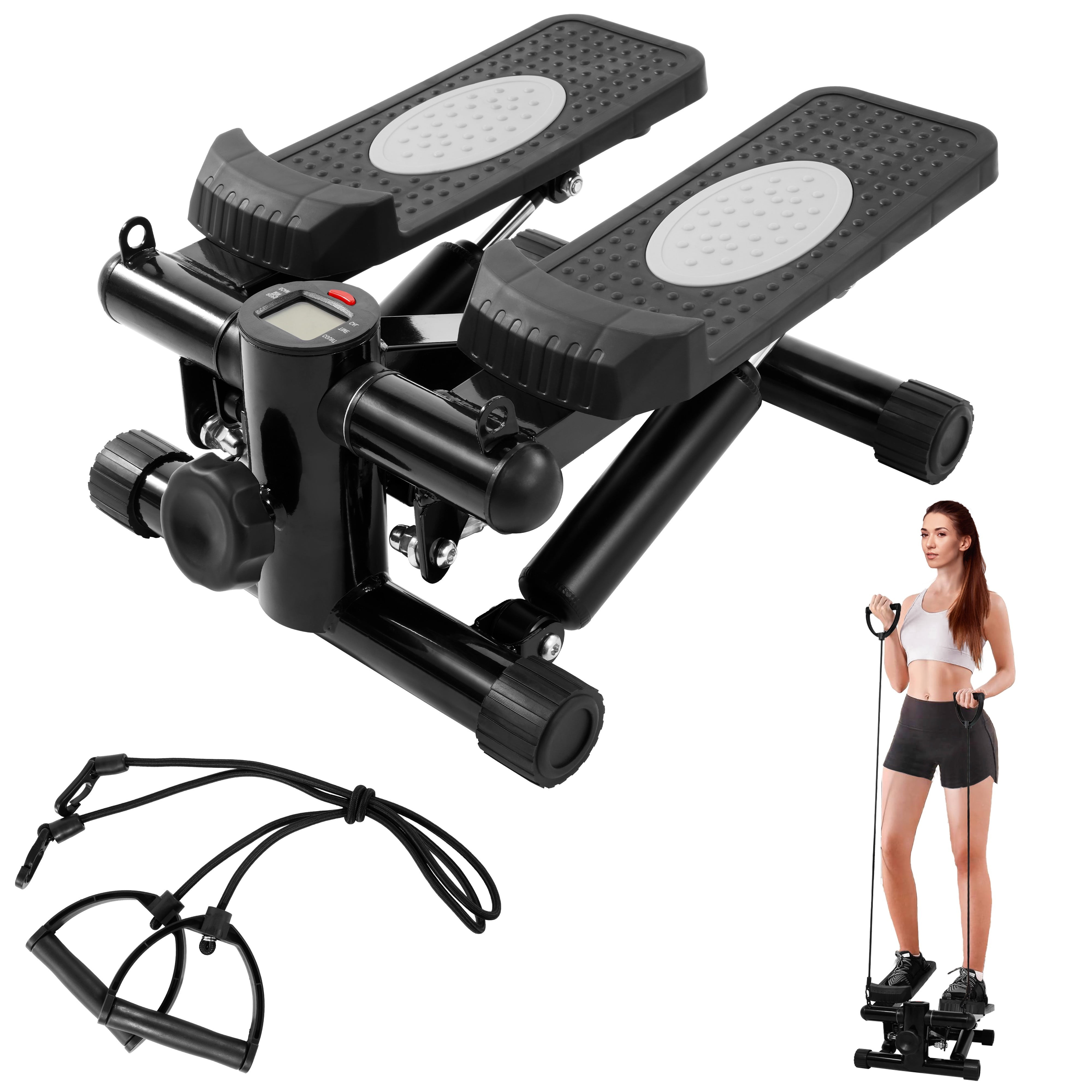 BalanceFrom Mini Steppers Stair Steeper with Resistance Bands Portable Stepper Capable of Full Body Exercise Low Noise and Smooth 300 lbs Weight Capacity Black Gray Walmart