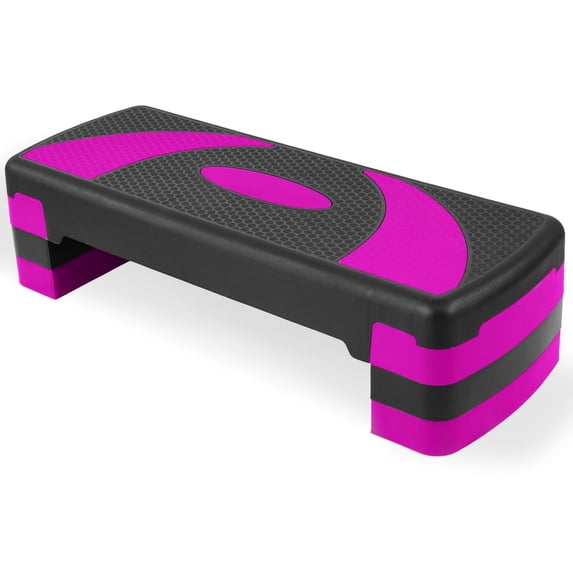 BalanceFrom Aerobic Step Platform Trainer with Adjustable 3-Level Risers, Black & Pink
