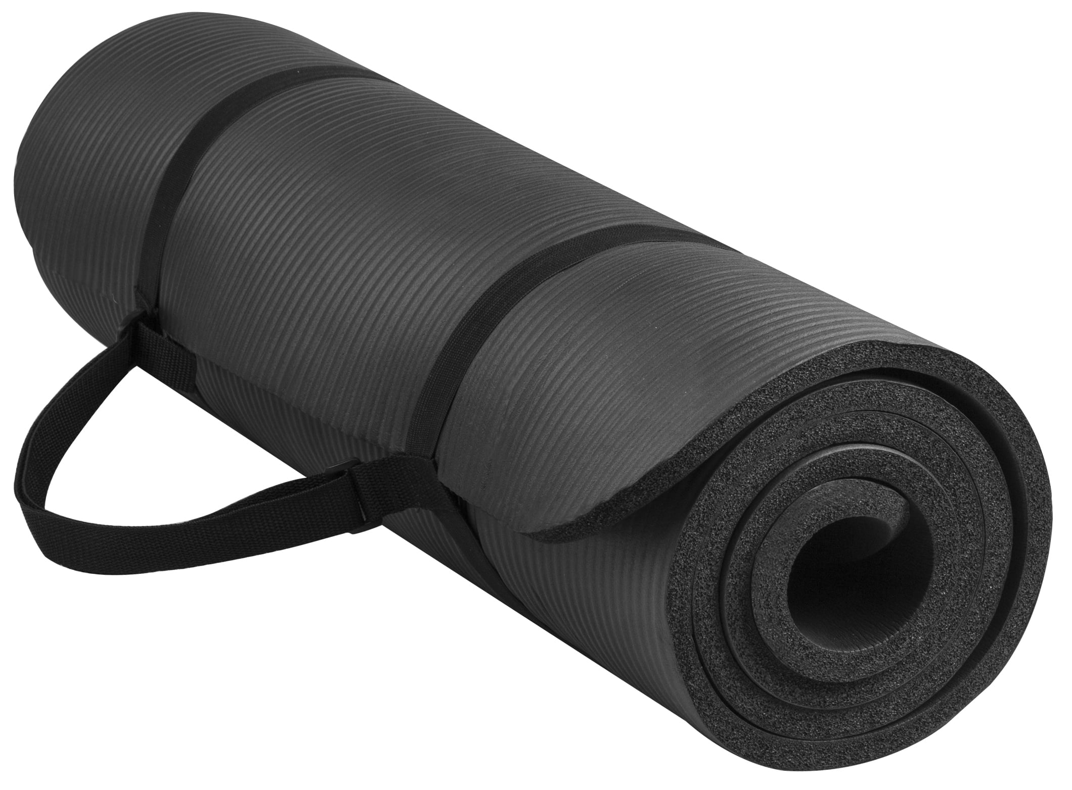 BalanceFrom All-Purpose 1/2 In. High Density Foam Exercise Yoga Mat Anti-Tear with Carrying Strap, Black