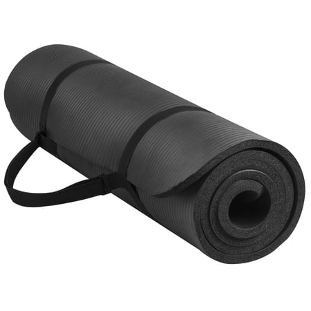 BalanceFrom All-Purpose 1/2-In. High Density Foam Exercise Yoga Mat Anti-Tear with Carrying Strap, Black
