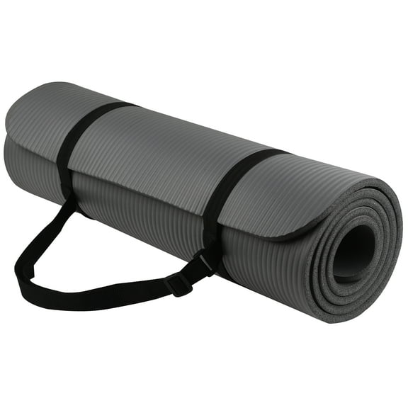 BalanceFrom All-Purpose 1/2 In. High Density Foam Exercise Yoga Mat Anti-Tear with Carrying Strap, Gray