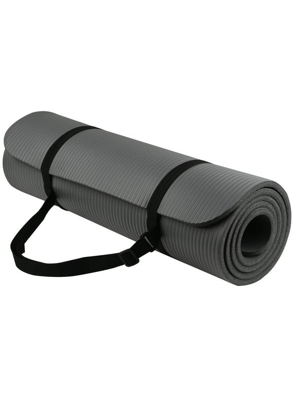 BalanceFrom All-Purpose 1/2 In. High Density Foam Exercise Yoga Mat Anti-Tear with Carrying Strap, Gray