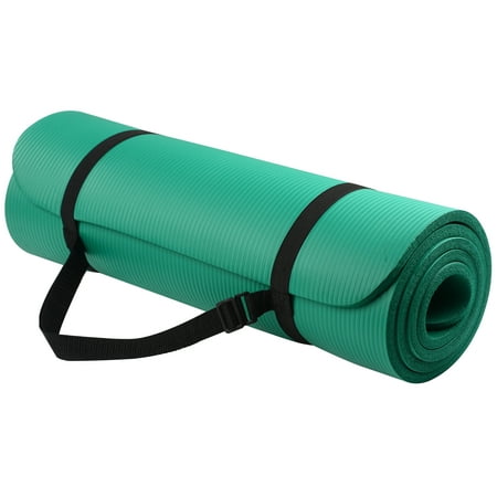 BalanceFrom All-Purpose 1/2 In. High Density Foam Exercise Yoga Mat Anti-Tear with Carrying Strap, Green