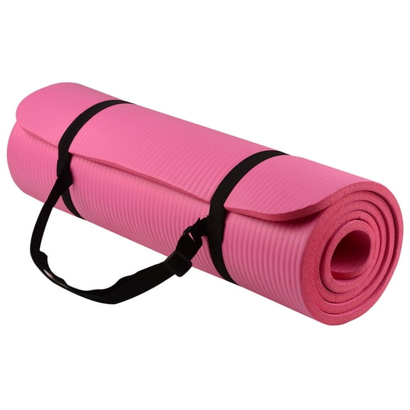 BalanceFrom All-Purpose 1/2 In. High Density Foam Exercise Yoga Mat Anti-Tear with Carrying Strap, Pink