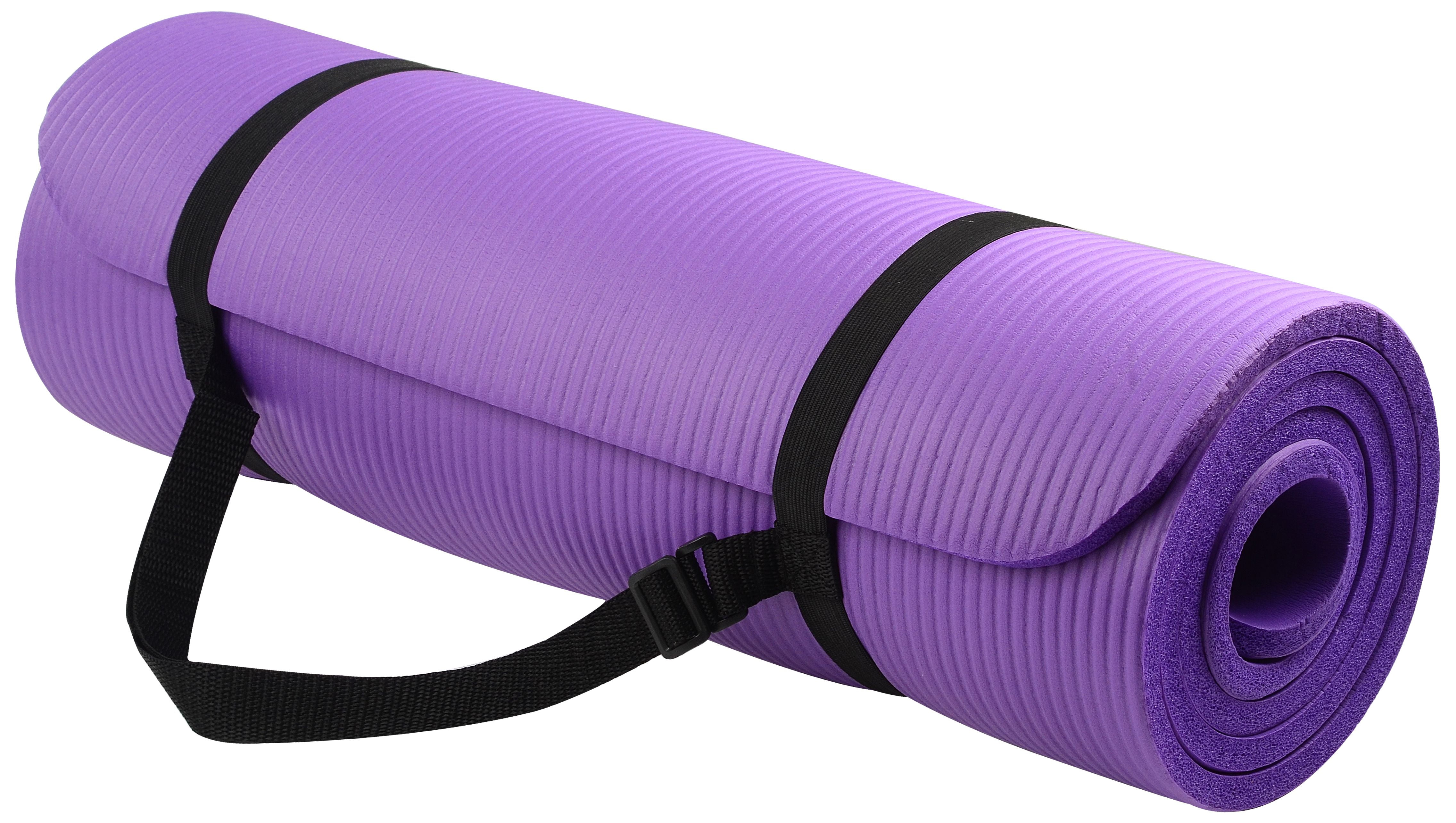 BalanceFrom All-Purpose 1/2 In. High Density Foam Exercise Yoga Mat  Anti-Tear with Carrying Strap, Purple