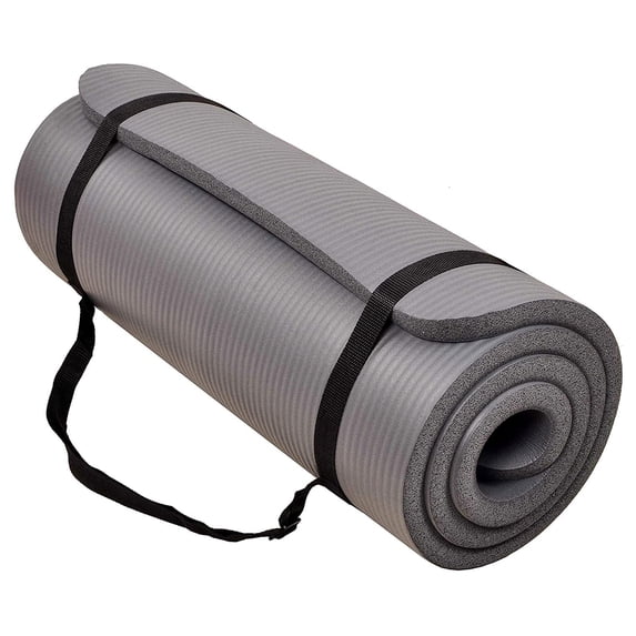 BalanceFrom All-Purpose 1-Inch Extra Thick High Density Anti-Tear Exercise Yoga Mat with Carrying Strap, Gray