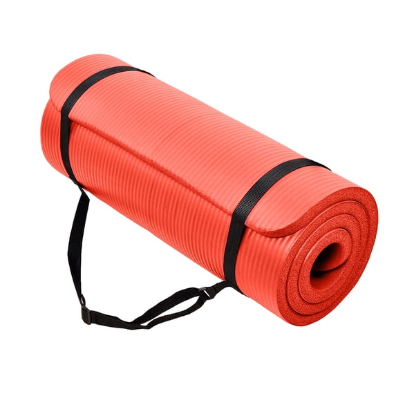 BalanceFrom All-Purpose 1-Inch Extra Thick High Density Anti-Tear Exercise Yoga Mat with Carrying Strap, Red