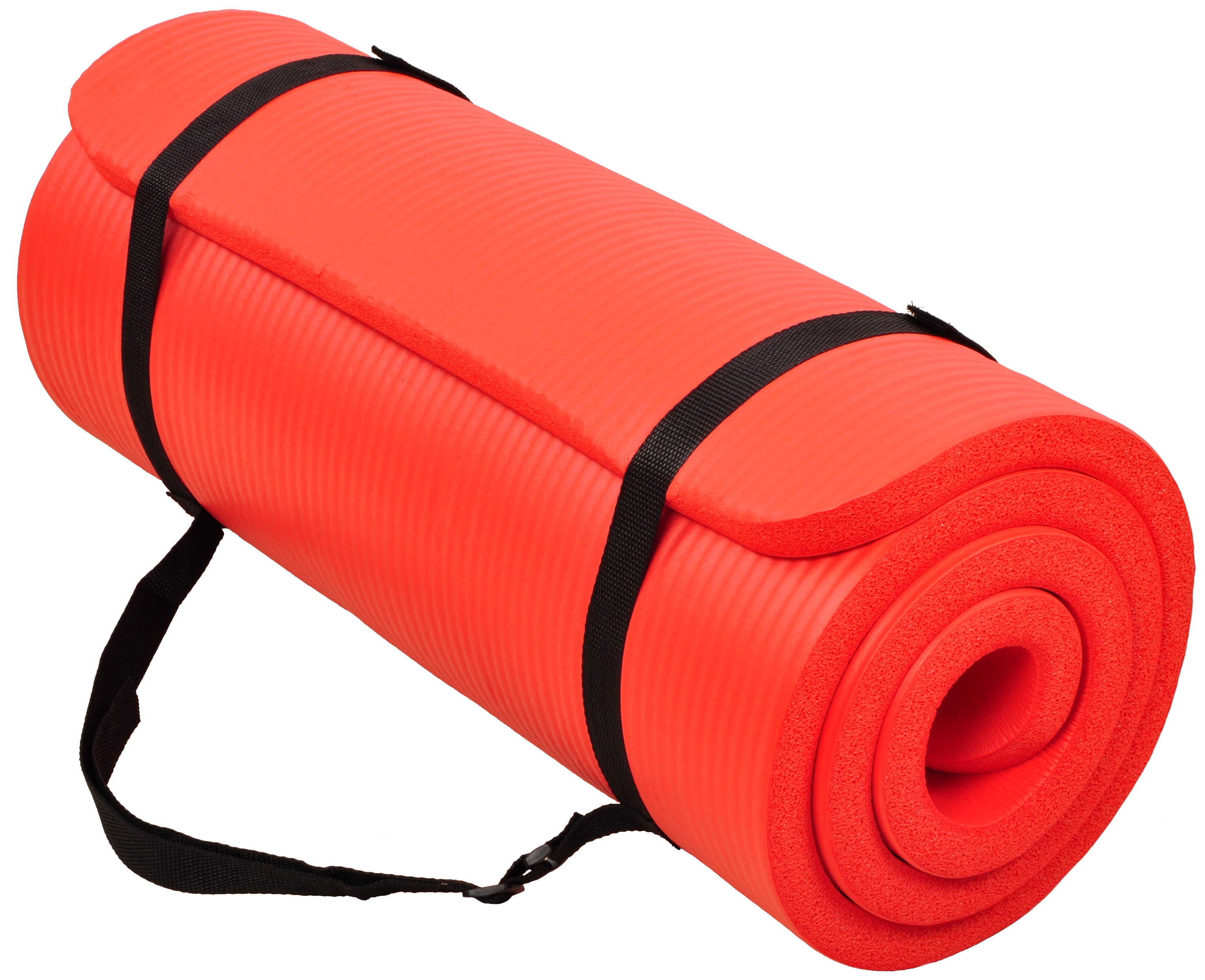 Extra Thick Red High-Density Foam Exercise Yoga Mat with Carrying Strap