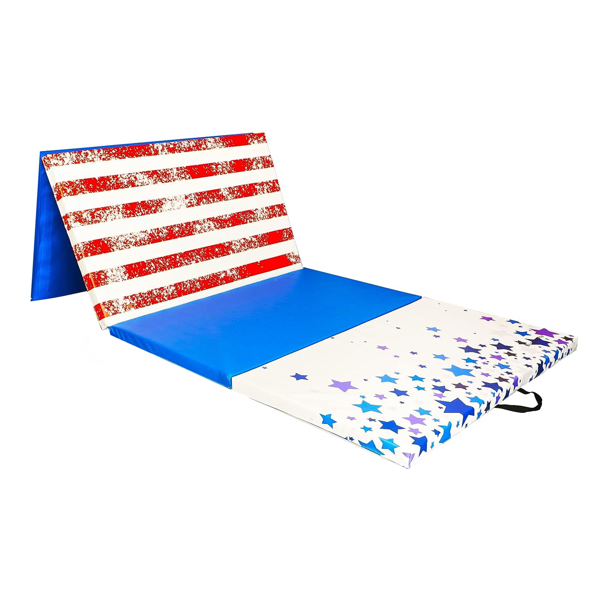 Stars and Stripes Blue Vinyl Folding Gymnastics Mat, 120" x 48"