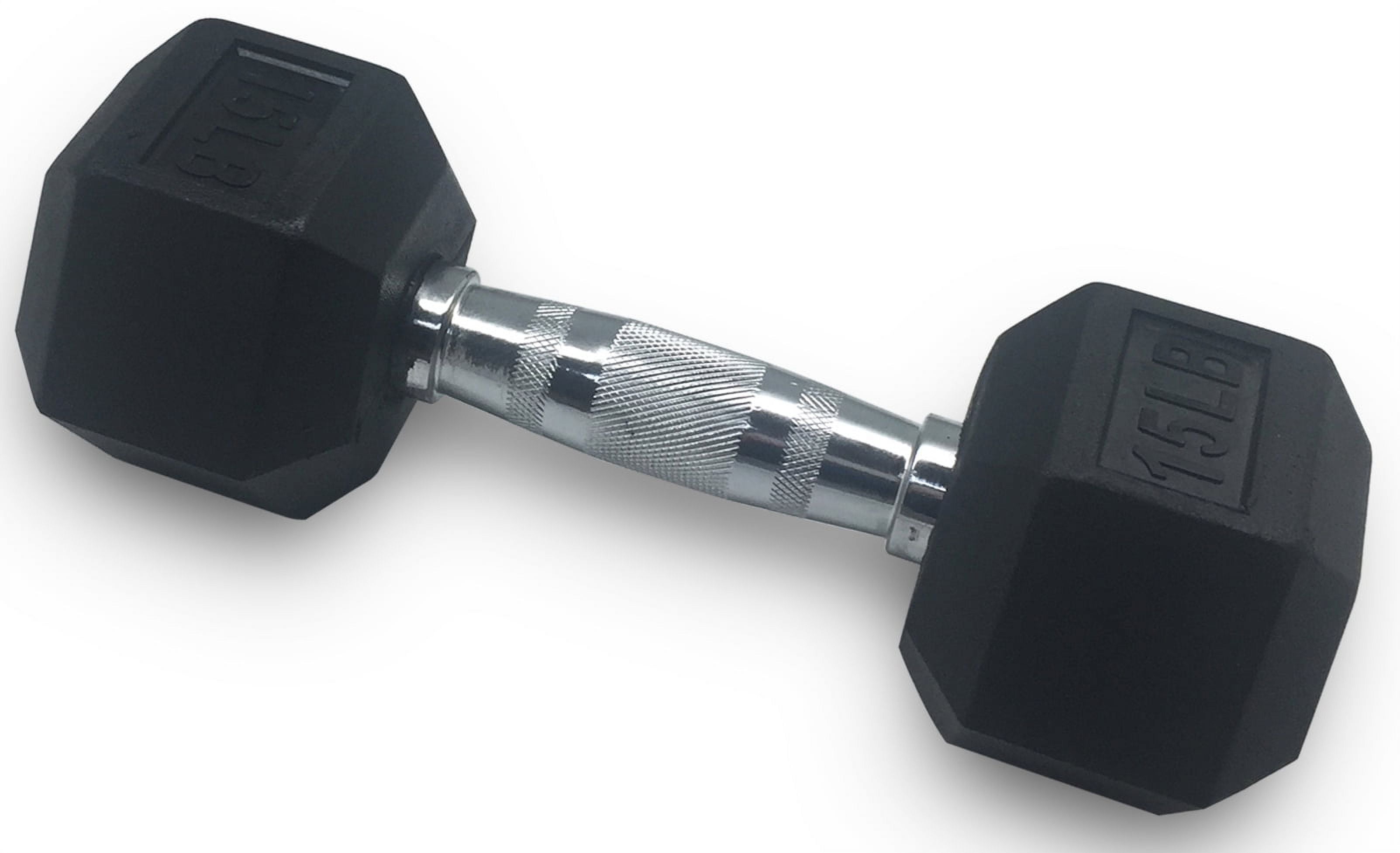 BalanceFrom Barbell Rubber Hex Dumbbell, 15 Lbs., Single