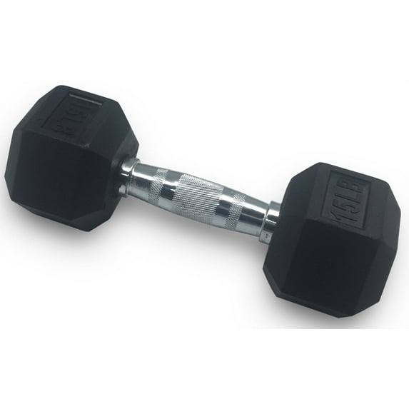 BalanceFrom Barbell Rubber Hex Dumbbell, 15 Lbs., Single