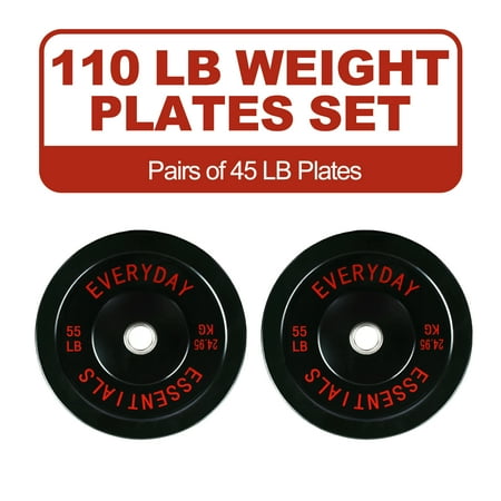 FlexWave Black Rubber Bumper Weight Plates with White Lettering – 2-Inch Olympic Bar Compatible, Durable for Home Gym, Weightlifting, and Strength Training – Sold in Pairs or Sets