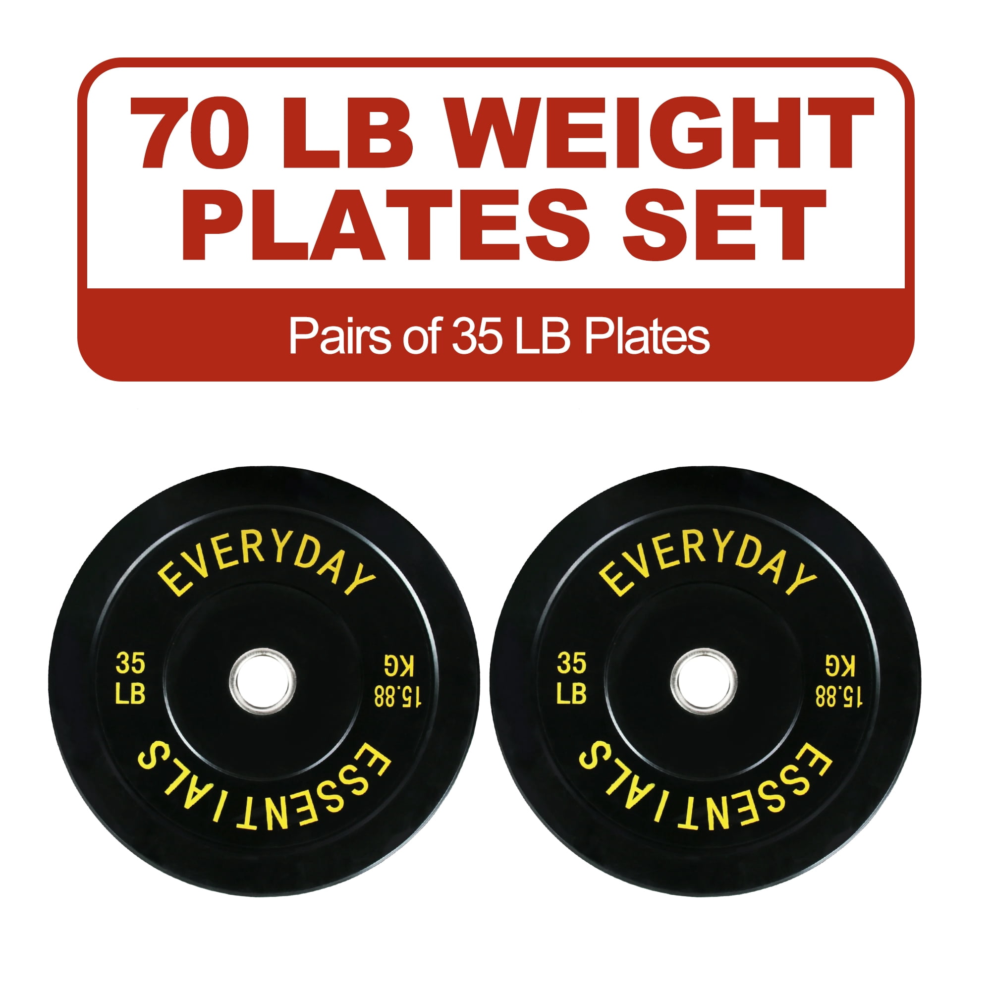 FlexWave Black Rubber Bumper Weight Plates with White Lettering – 2-Inch Olympic Bar Compatible, Durable for Home Gym, Weightlifting, and Strength Training – Sold in Pairs or Sets