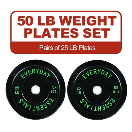 FlexWave Black Rubber Bumper Weight Plates with White Lettering – 2-Inch Olympic Bar Compatible, Durable for Home Gym, Weightlifting, and Strength Training – Sold in Pairs or Sets