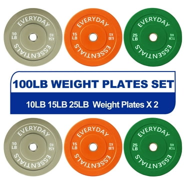 BalanceFrom Bumper Plate with Steel Hub, 100 lb Set Color