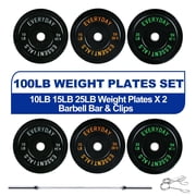 BalanceFrom Olympic Bumper Plate Weight Plate with Steel Hub, Black, 100 lbs Set with 6FT Olympic Barbell and Clips, Multiple Packages
