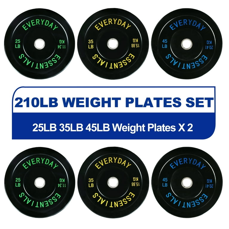 BalanceFrom Olympic Bumper Plate Weight Plate with Steel Hub, Black, 210 lbs Set, Multiple Packages