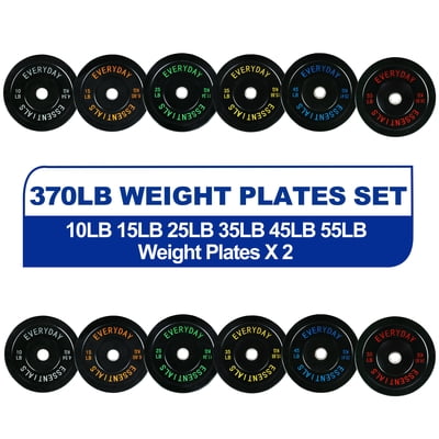 BalanceFrom Olympic Bumper Plate Weight Plate with Steel Hub, Black, 370 lbs Set, Multiple Packages