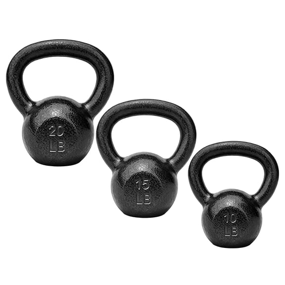 BalanceFrom Cast Iron Kettlebell Weights with Wide Handles, Set of 10, 15, and 20 lb, Gray