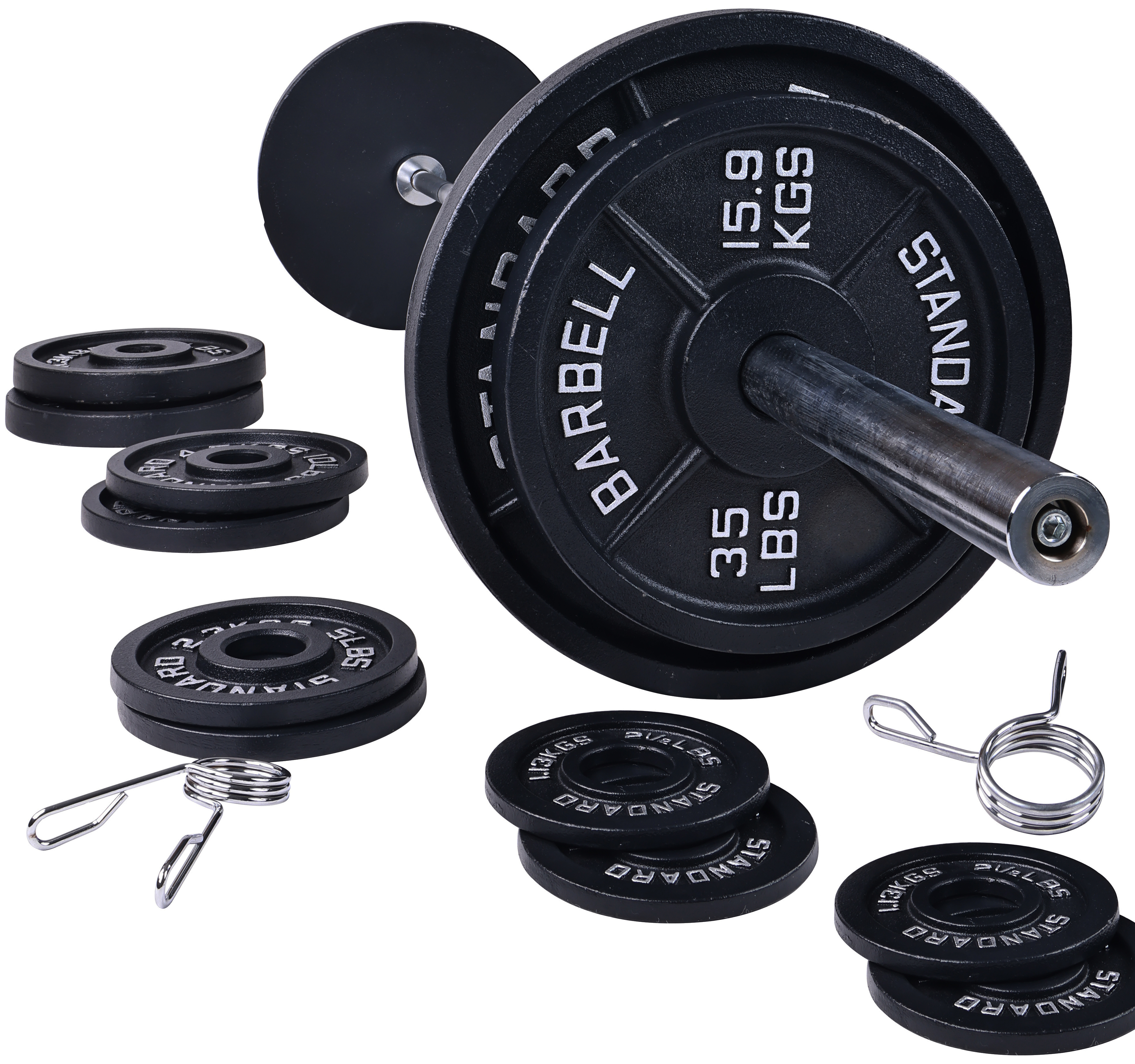 BalanceFrom Cast Iron Olympic Weight Including 7FT Olympic Barbell and Clips, 300-Pound Set (255 Pounds Plates + 45 Pounds Barbell), Multiple Packages - image 1 of 6