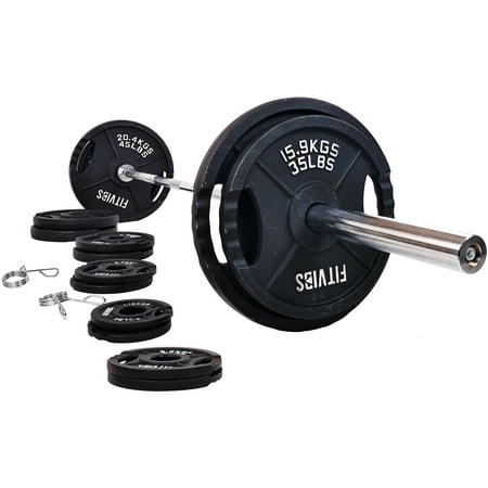 BalanceFrom Cast Iron Olympic Weight Including 7FT Olympic Barbell and Clips, 300-Pound Set (255 Pounds Plates + 45 Pounds Barbell), Multiple Packages
