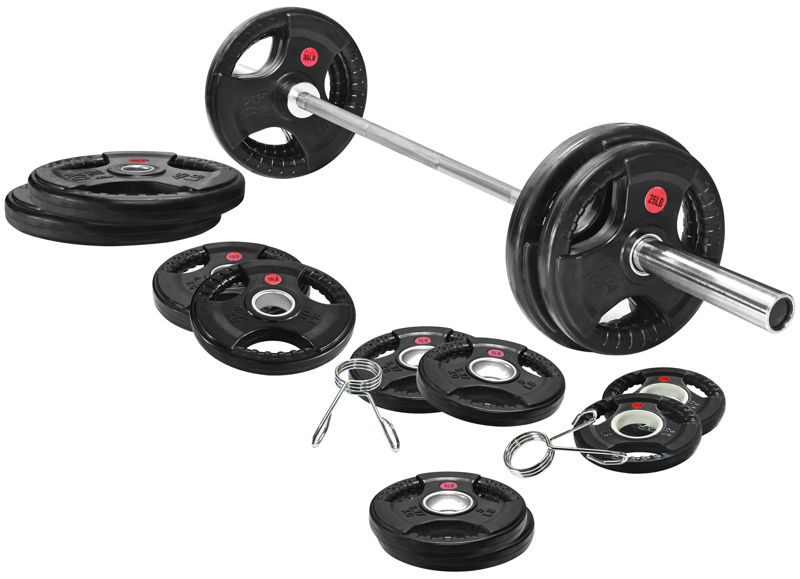 BalanceFrom Cast Iron Olympic Weight Including 7FT Olympic Barbell and Clips, 300-Pound Set (255 Pounds Plates + 45 Pounds Barbell), Multiple Packages