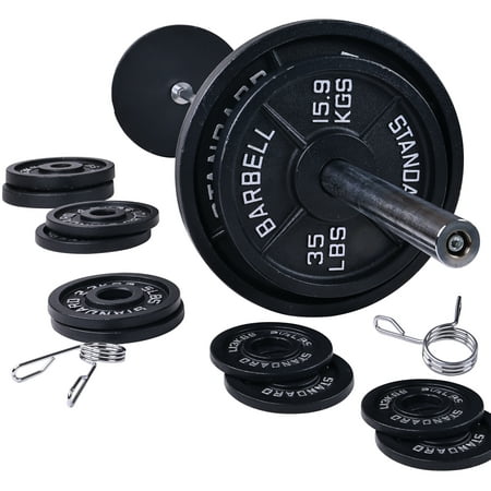 BalanceFrom Cast Iron Olympic Weight Including 7FT Olympic Barbell and Clips, 300-Pound Set (255 Pounds Plates + 45 Pounds Barbell), Multiple Packages