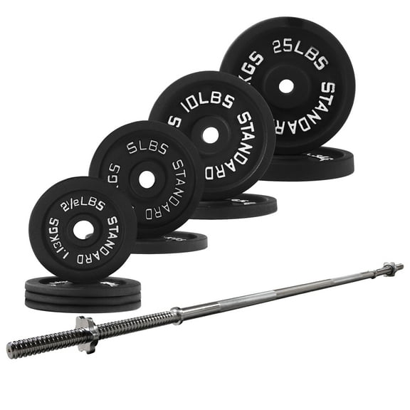 BalanceFrom Cast Iron Standard Weight Including 5FT Standard Barbell with Star Locks, 90-Pound Set