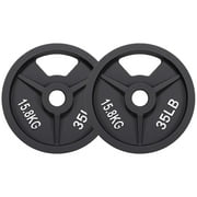 BalanceFrom Cast Iron Weight Plates, Black, 2-Inch，Multiple Weight Options, Pair or Set, for Strength Training & Home Gym