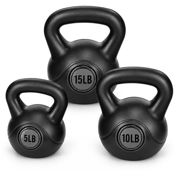 BalanceFrom Cement-Filled Kettlebell Exercise Weights, Set of 5, 10, and 15 lb, Black
