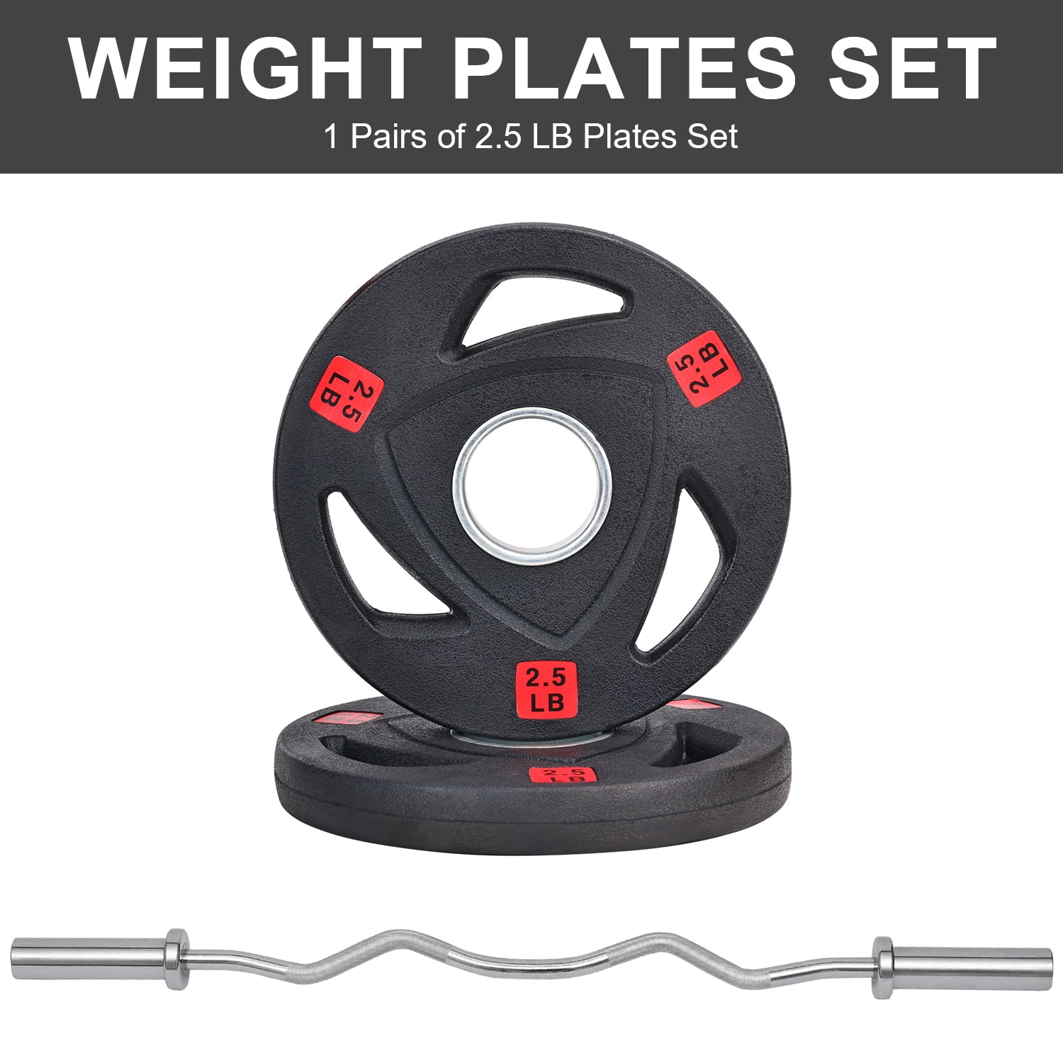 BalanceFrom Curl Barbell Set with Rubber Coated Weight Plates – 4FT EZ Curl Bar with Pair of 2.5LB, 5LB, or 10LB Plates, 2-Inch Standard, Strength Training for Home Gym
