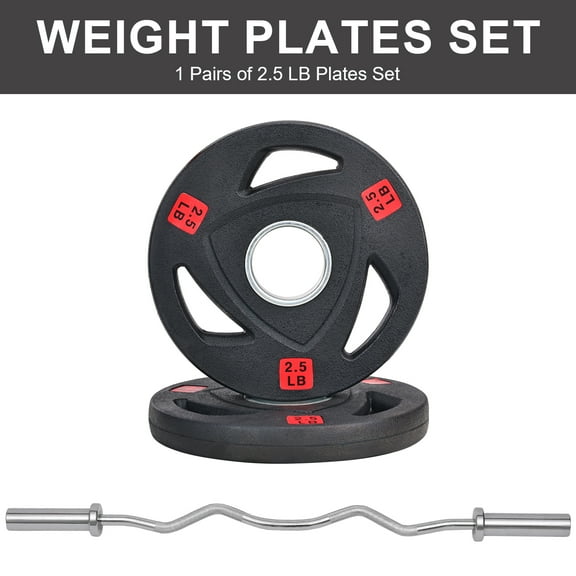 BalanceFrom Curl Barbell Set with Rubber Coated Weight Plates – 4FT EZ Curl Bar with Pair of 2.5LB, 5LB, or 10LB Plates, 2-Inch Standard, Strength Training for Home Gym