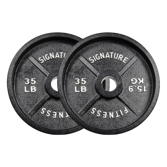BalanceFrom Deep Dish Olympic Weight Plates, 2-Inch Cast Iron with E-Coating, for Strength Training, Powerlifting, and Home Gym,Multiple Weight Options Available