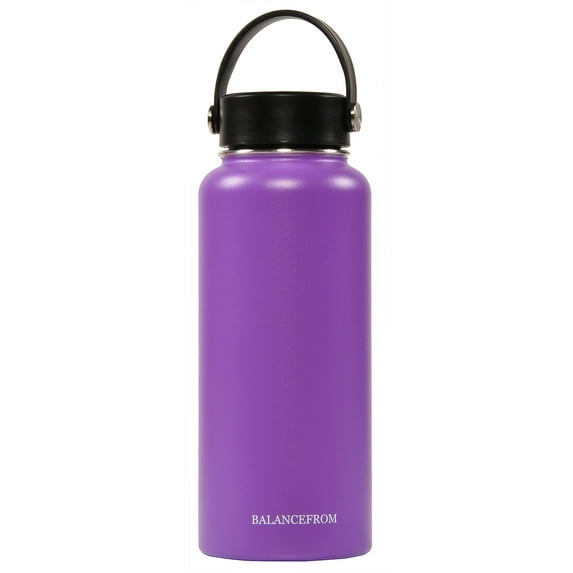 BalanceFrom Double-Wall Vacuum Insulated Stainless Steel Water Bottle, 3 Caps Included, Wide Mouth and Standard Mouth, Multiple Colors and Sizes