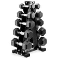 thumbnail image 1 of BalanceFrom 150 lb Rubber Coated Iron Dumbbell Hex Weights Set with A-Frame Rack, Black, 1 of 12