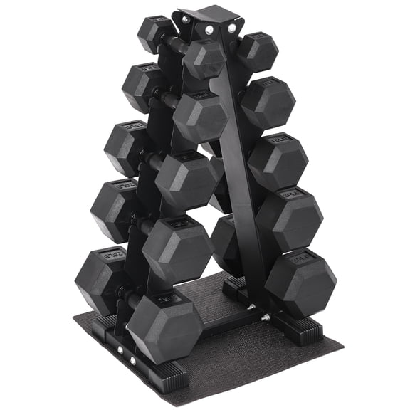 BalanceFrom Dumbbell Set with Stand, Rubber Encased Home Gym Hand Weights, 150lb