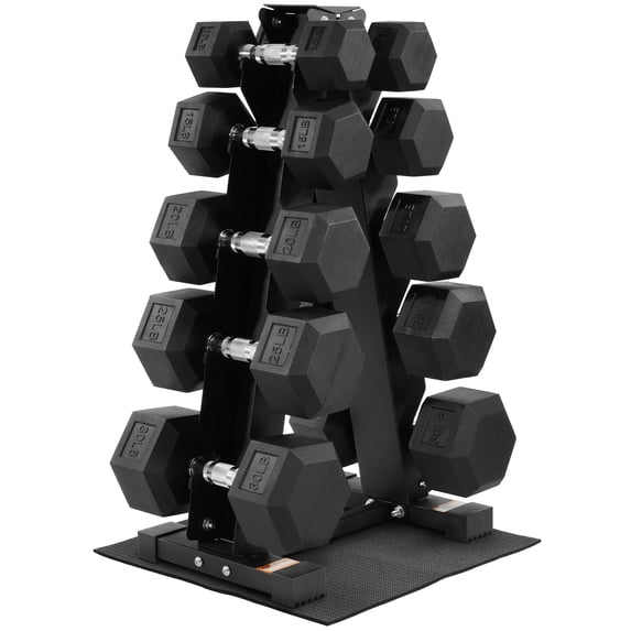BalanceFrom Dumbbell Weight Set with Storage Rack with Pairs of 5, 10, 15, 20 lbs, Black