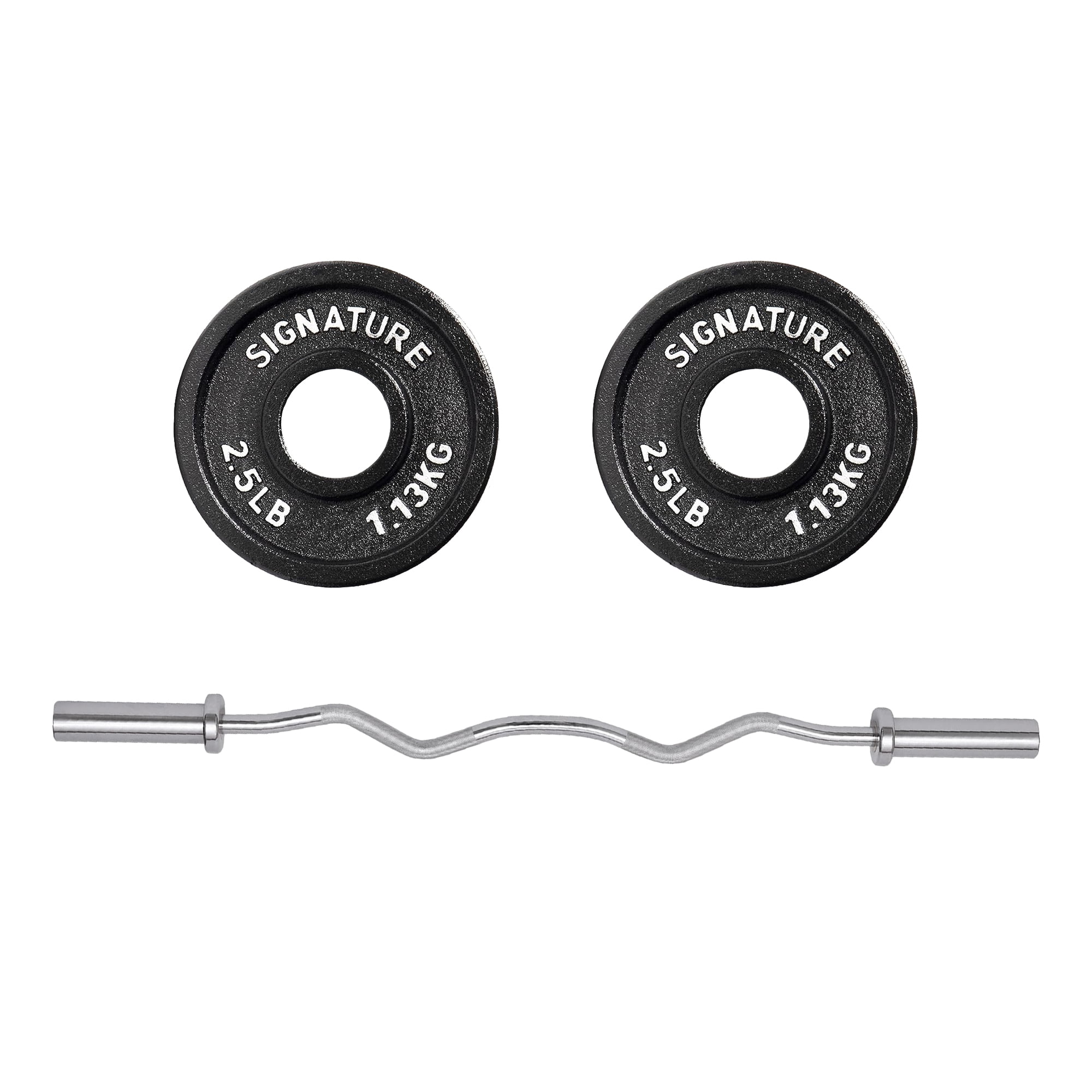 BalanceFrom EZ Curl Bar Set with 4FT Bar and Pair of 2.5LB, 5LB, or 10LB Ribbed Iron Plates – Black or White, Strength Training Kit for Home Gym