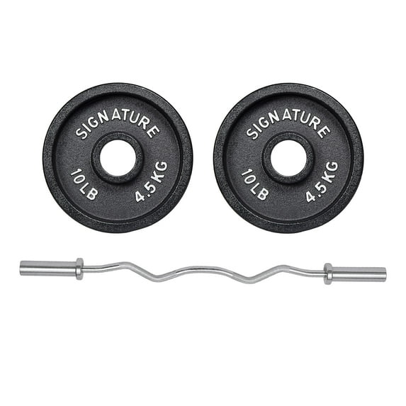 BalanceFrom EZ Curl Bar Set with 4FT Bar and Pair of 2.5LB, 5LB, or 10LB Ribbed Iron Plates – Black or White, Strength Training Kit for Home Gym