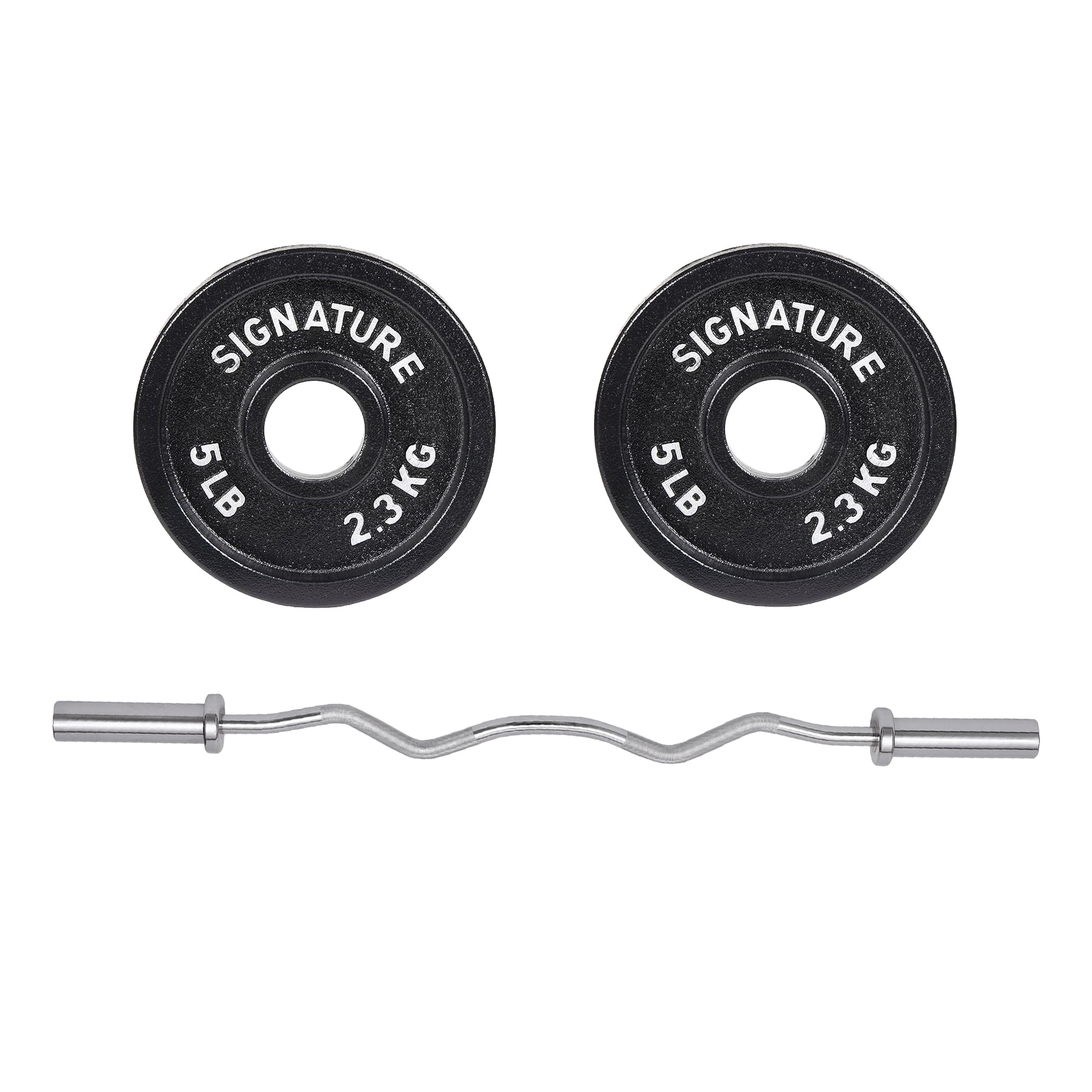 BalanceFrom EZ Curl Bar Set with 4FT Bar and Pair of 2.5LB, 5LB, or 10LB Ribbed Iron Plates – Black or White, Strength Training Kit for Home Gym