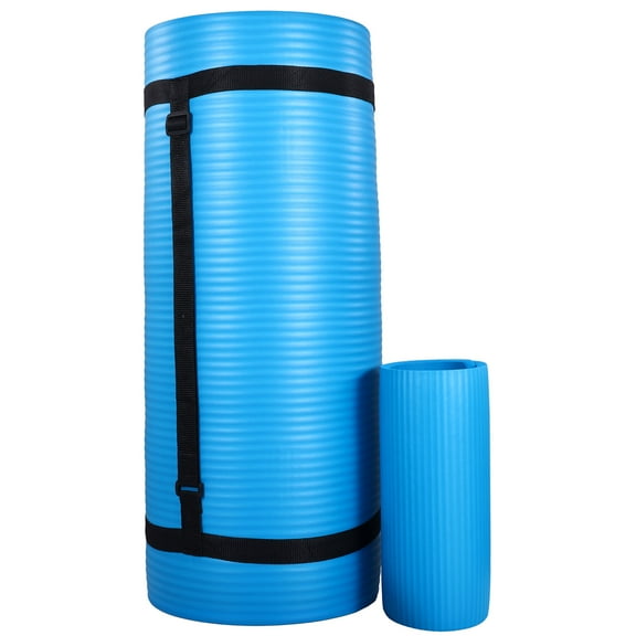 BalanceFrom 71 x 24 x 1 Inches Extra Thick Yoga Mat with Knee Pad, Blue