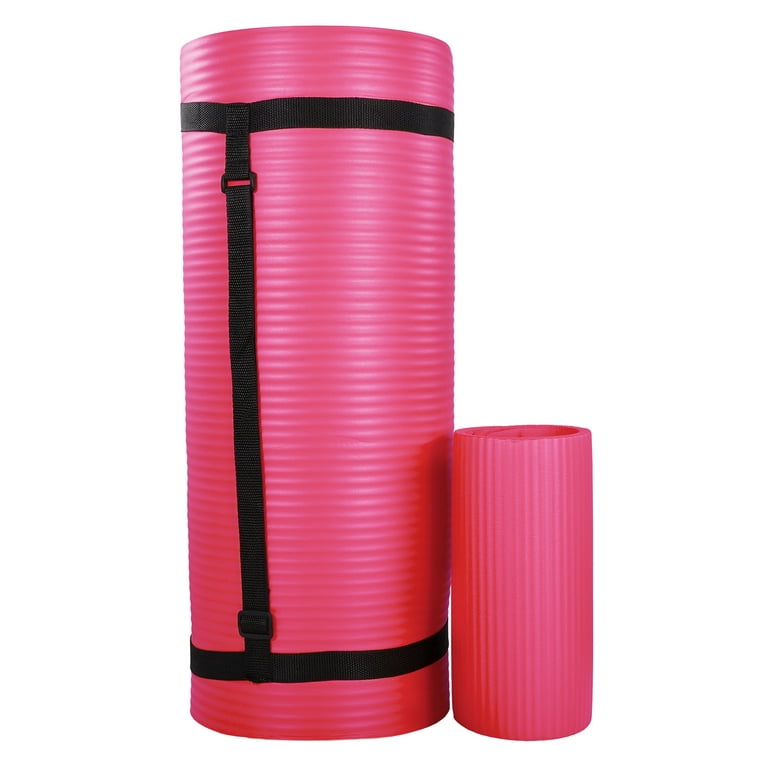 BalanceFrom Fitness 1 Extra Thick Yoga Mat W/Knee Pad and Carrying Strap,  Pink