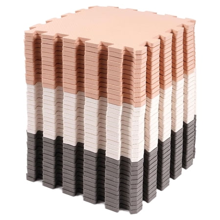 BalanceFrom 16-Pack 12”x12” Interlocking Puzzle Play Mat, 0.4” Thick, Cream/Gray/Beige