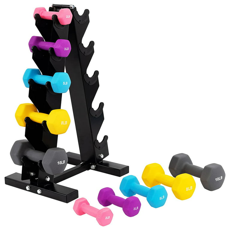 BalanceFrom Fitness 2, 3, 5, 8 & 10 Pound Neoprene Dumbbell Set with Rack